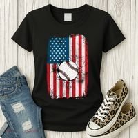 Distressed USA American Flag Baseball Women's T-Shirt thumb 3