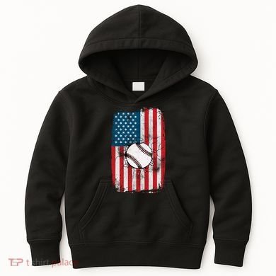 Distressed USA American Flag Baseball Kids Hoodie