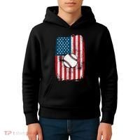 Distressed USA American Flag Baseball Kids Hoodie thumb 4