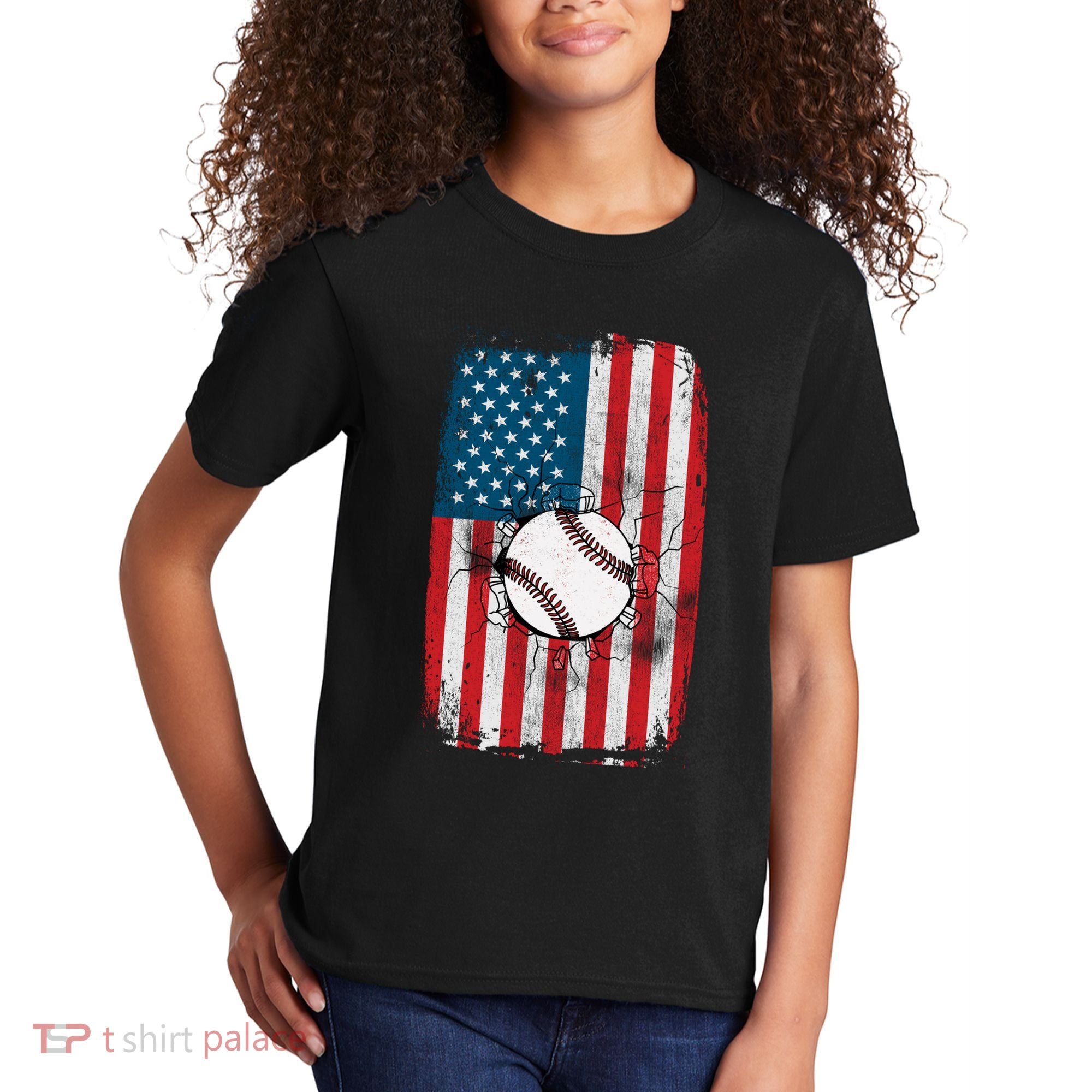 Distressed USA American Flag Baseball Kids T-Shirt