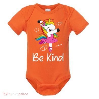 Dancing Unicorn Be Kind Anti Bullying Unity Day Orange Baby Bodysuit