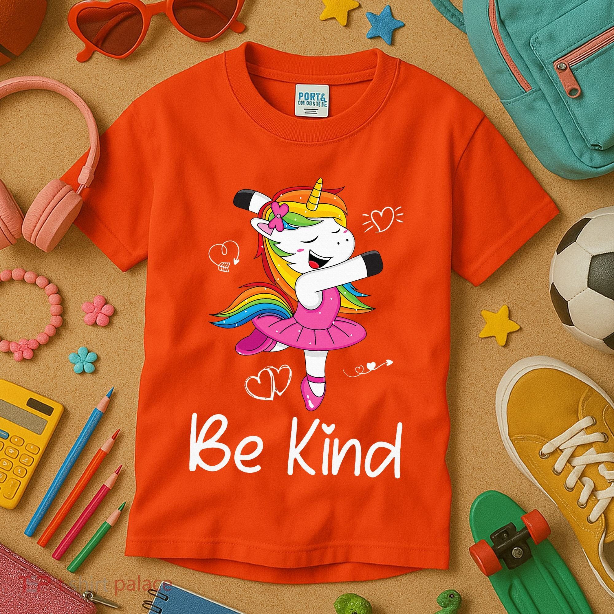 Dancing Unicorn Be Kind Anti Bullying Unity Day Orange Kids T-Shirt