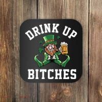 Drink Up Bitches Funny Leprechaun St Patrick's Day Coaster thumb 0