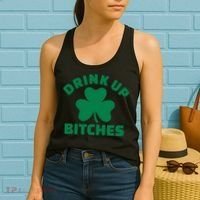 Drink Up Bitches With Shamrock, St Patrick's Day Women's Tank Top thumb 2