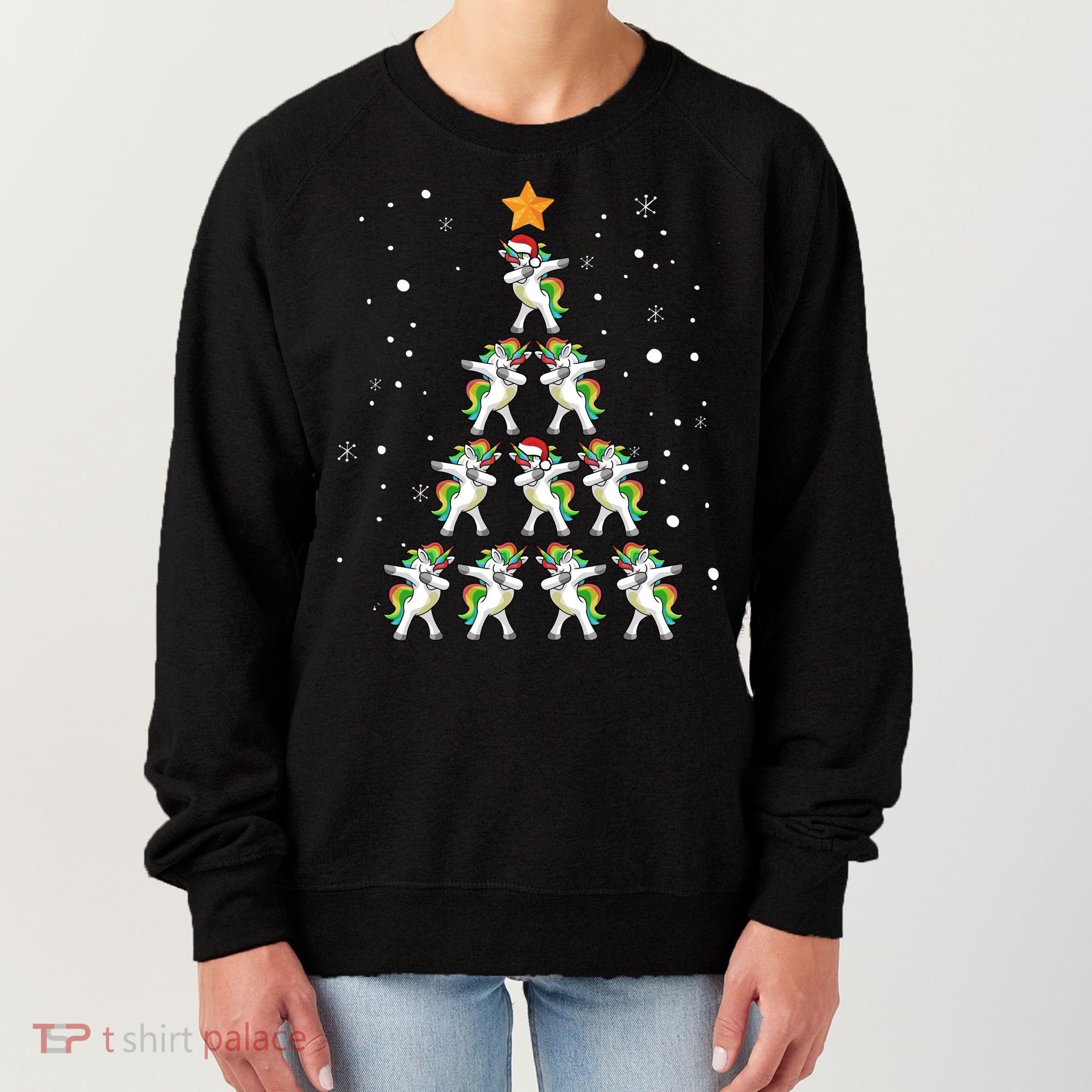 Dabbing Unicorn Christmas Gift Dab Christmas Tree Women's Sweatshirt