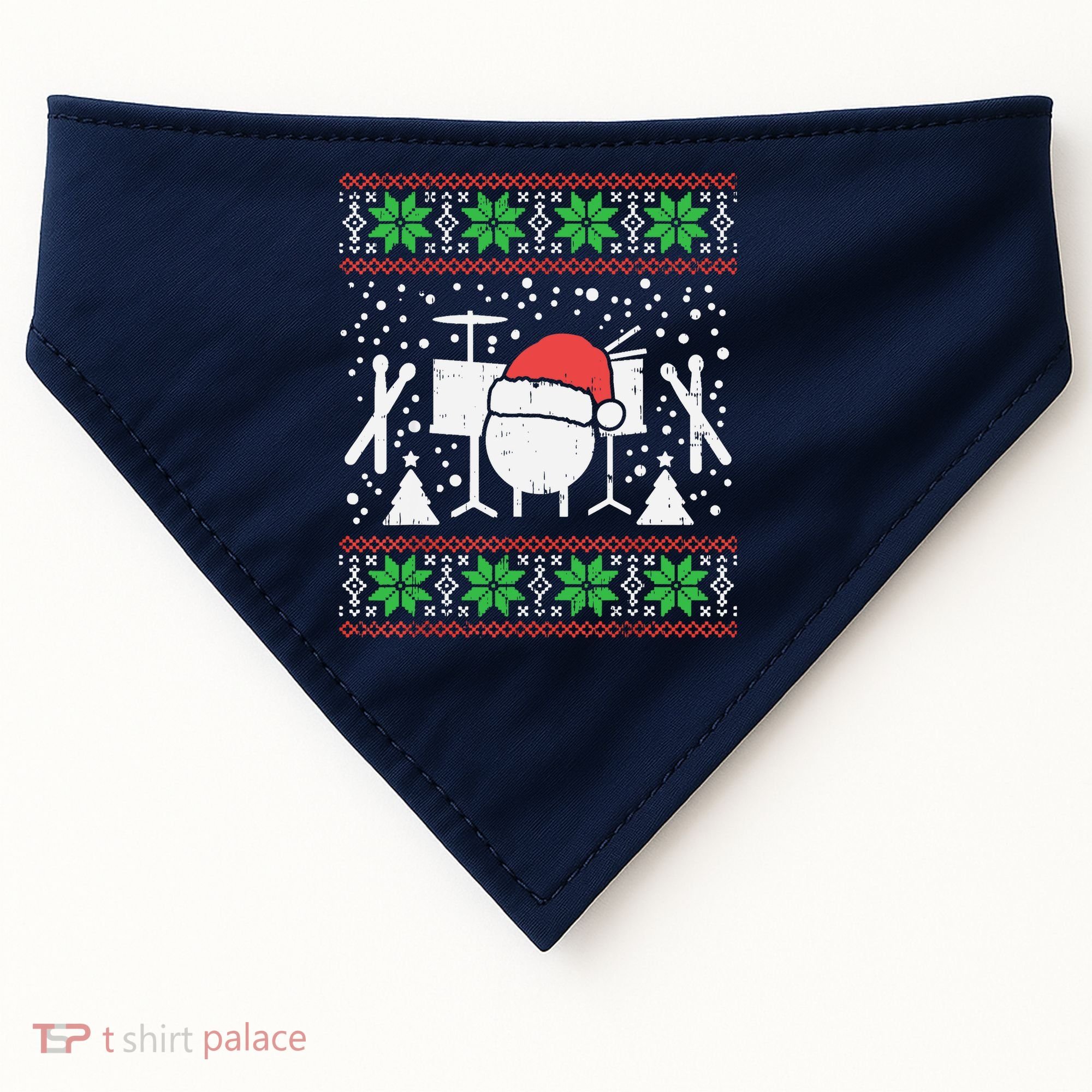 Drums Ugly Christmas Sweater Music Band Xmas Drummer USA-Made Doggie Bandana