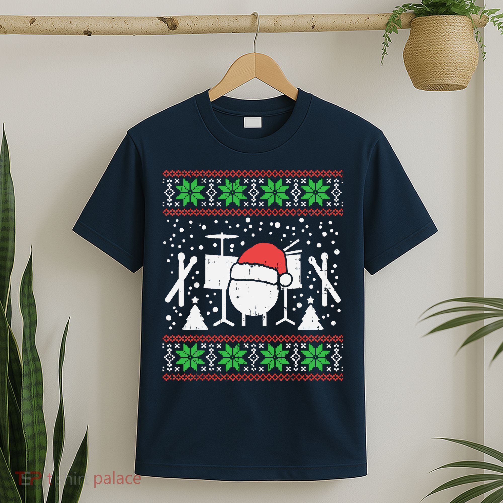 Drums Ugly Christmas Sweater Music Band Xmas Drummer T-Shirt