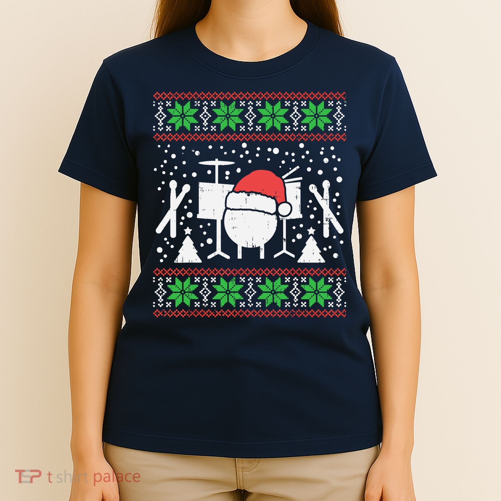 Drums Ugly Christmas Sweater Music Band Xmas Drummer T-Shirt
