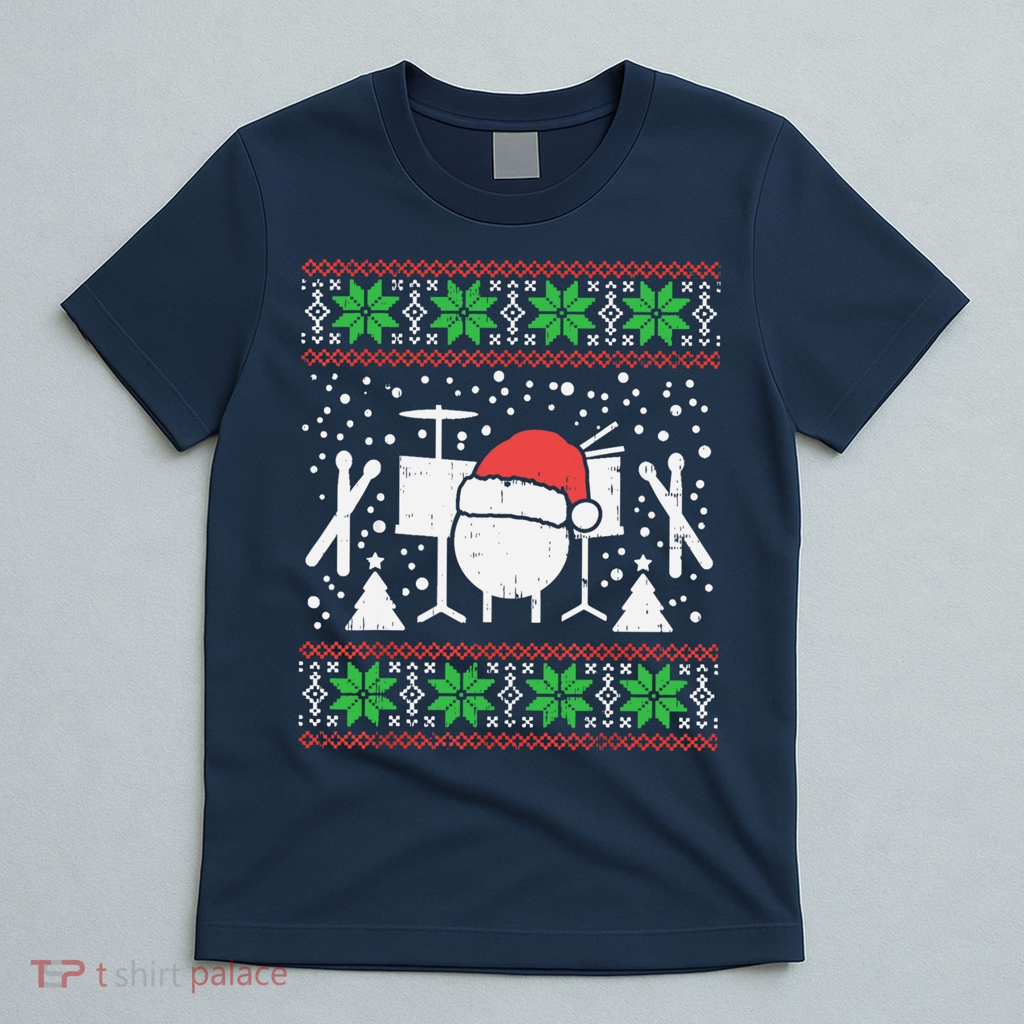 Drums Ugly Christmas Sweater Music Band Xmas Drummer T-Shirt