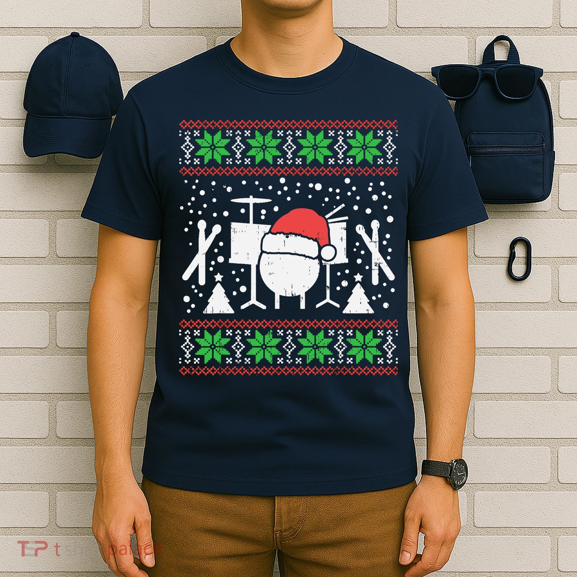 Drums Ugly Christmas Sweater Music Band Xmas Drummer T-Shirt