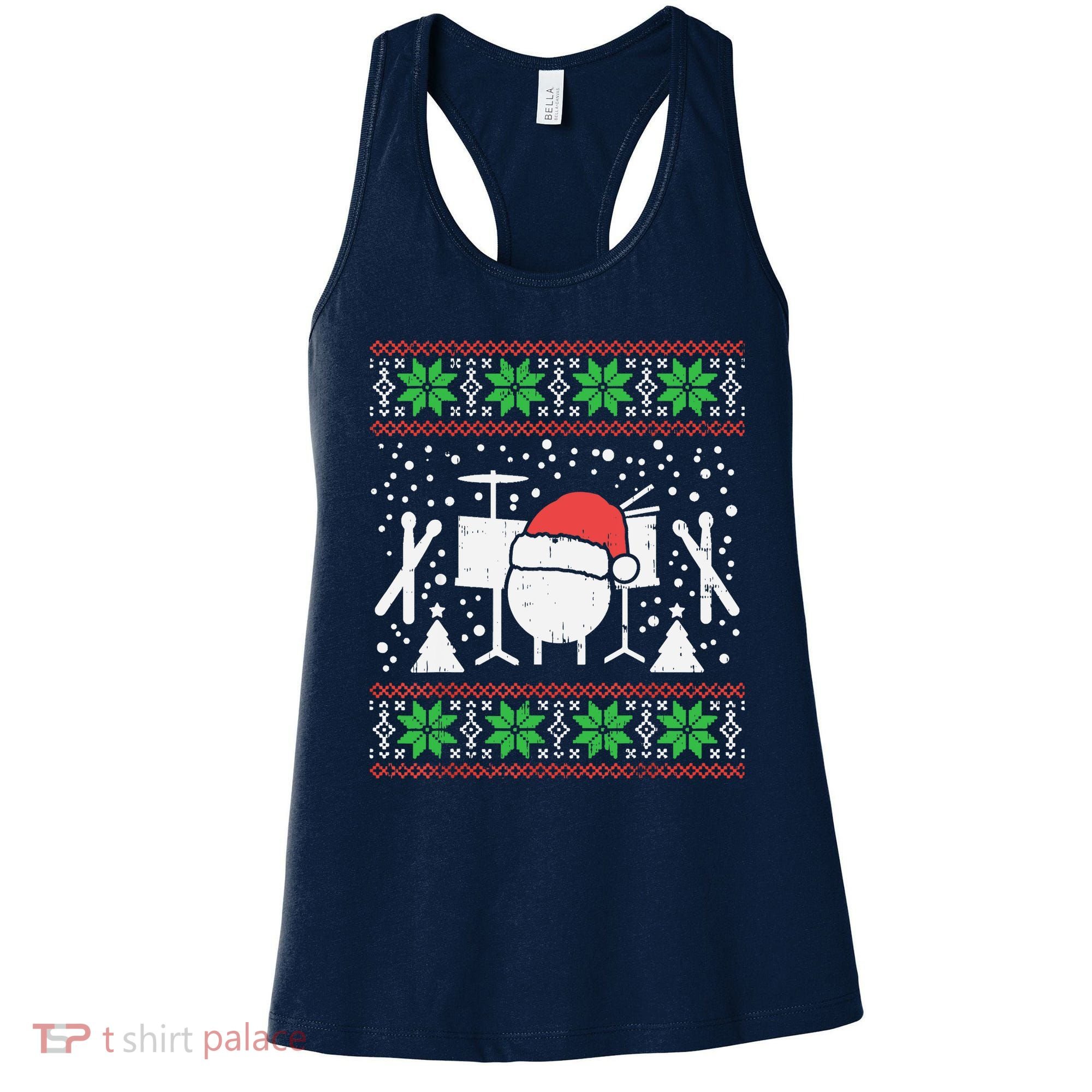 Drums Ugly Christmas Sweater Music Band Xmas Drummer Women's Tank Top
