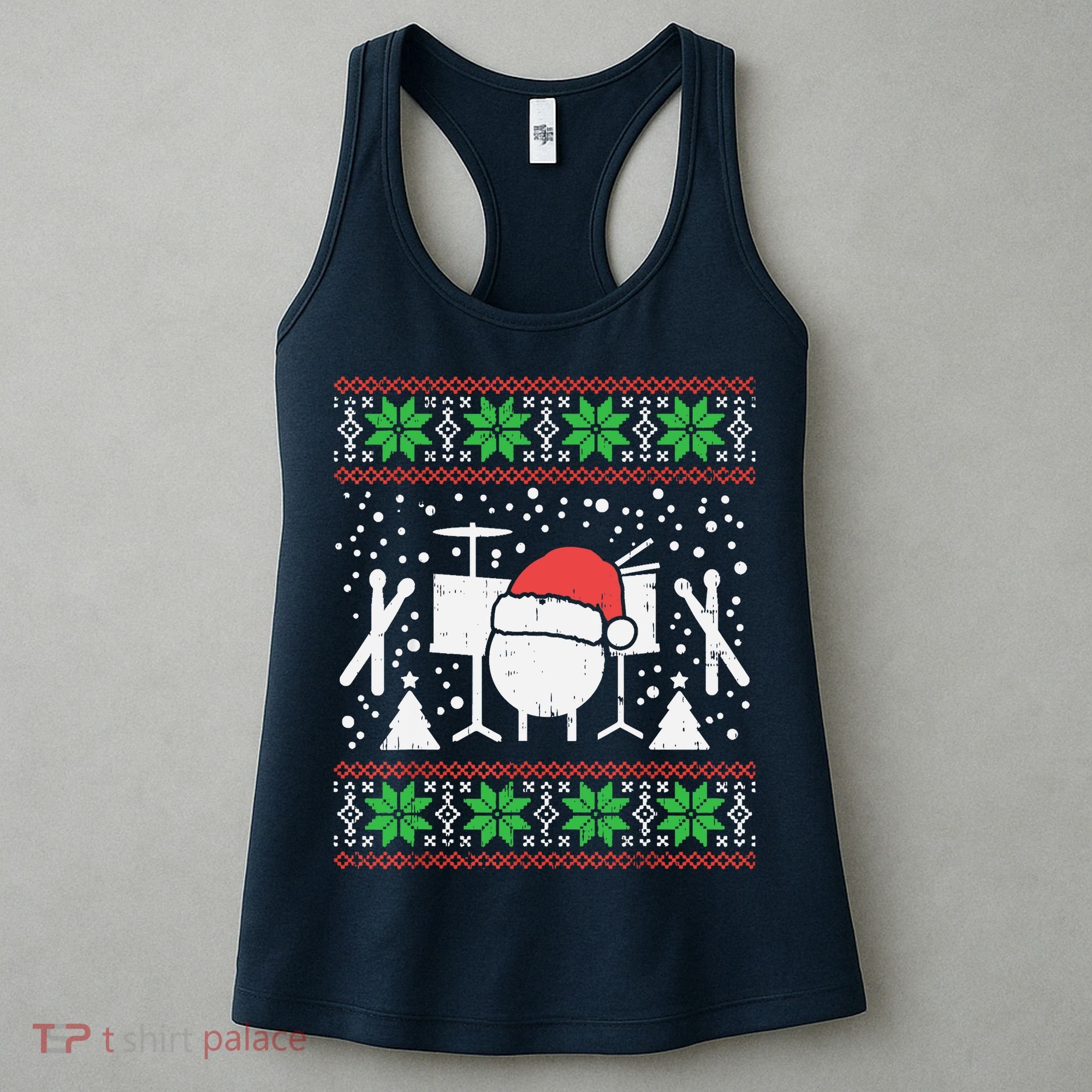 Drums Ugly Christmas Sweater Music Band Xmas Drummer Women's Tank Top