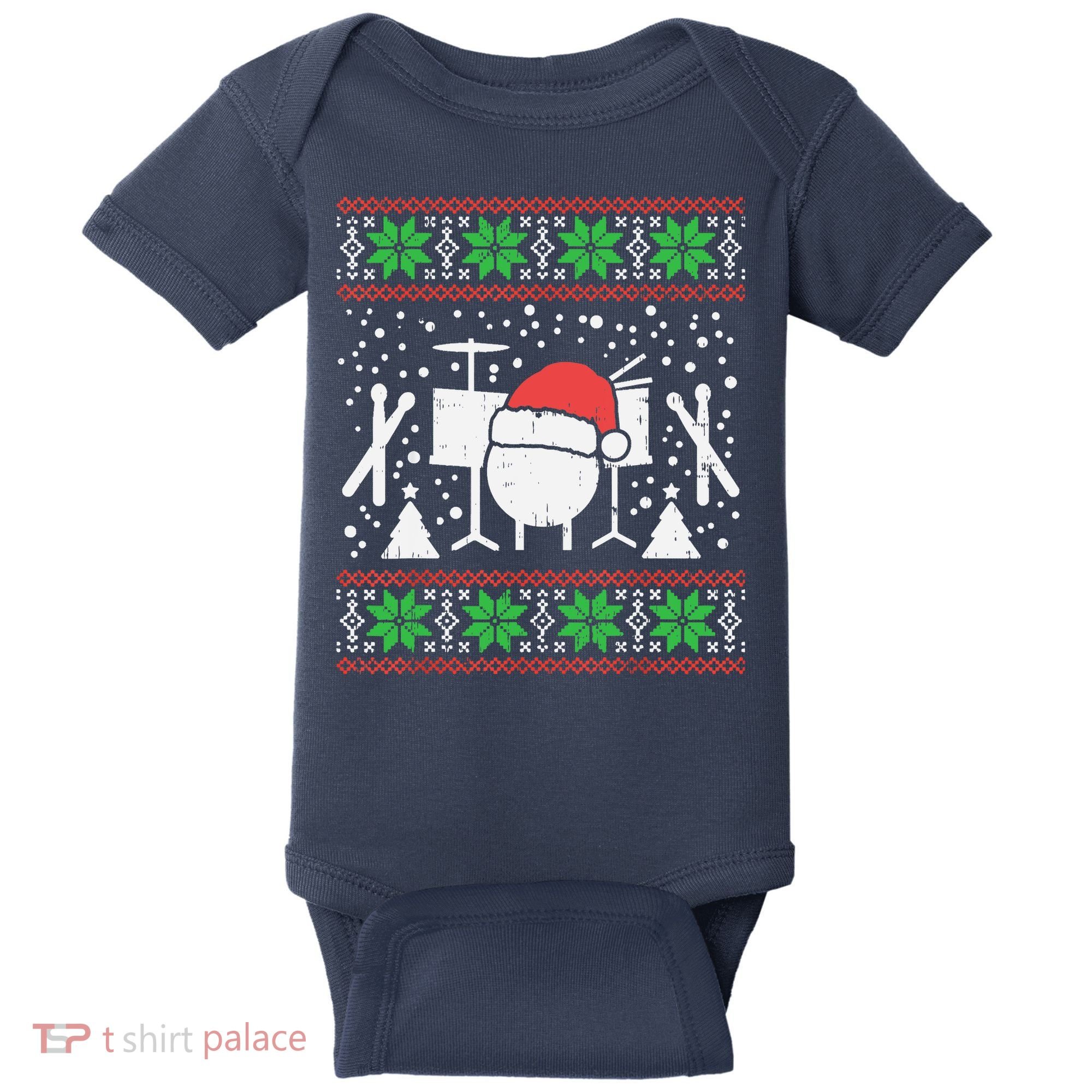 Drums Ugly Christmas Sweater Music Band Xmas Drummer Baby Bodysuit