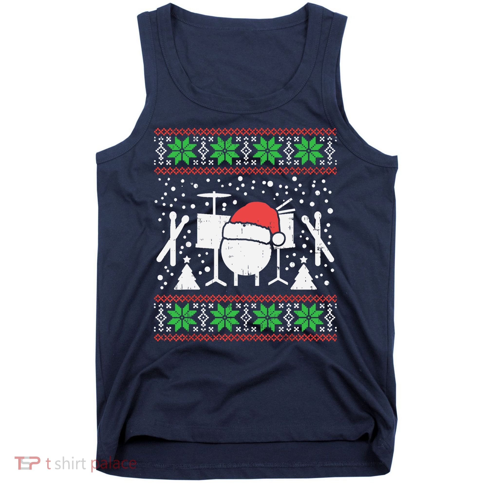 Drums Ugly Christmas Sweater Music Band Xmas Drummer Tank Top