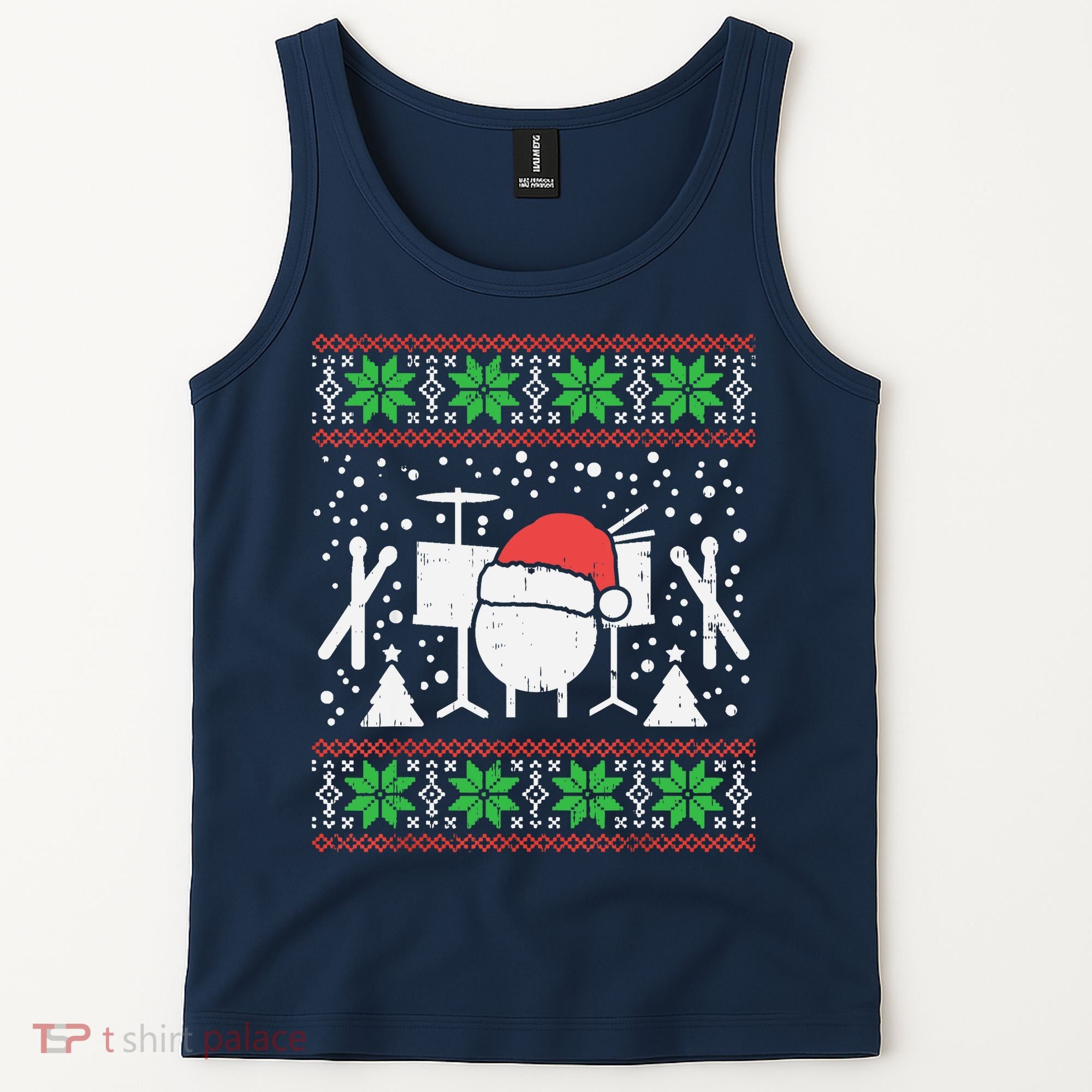 Drums Ugly Christmas Sweater Music Band Xmas Drummer Tank Top