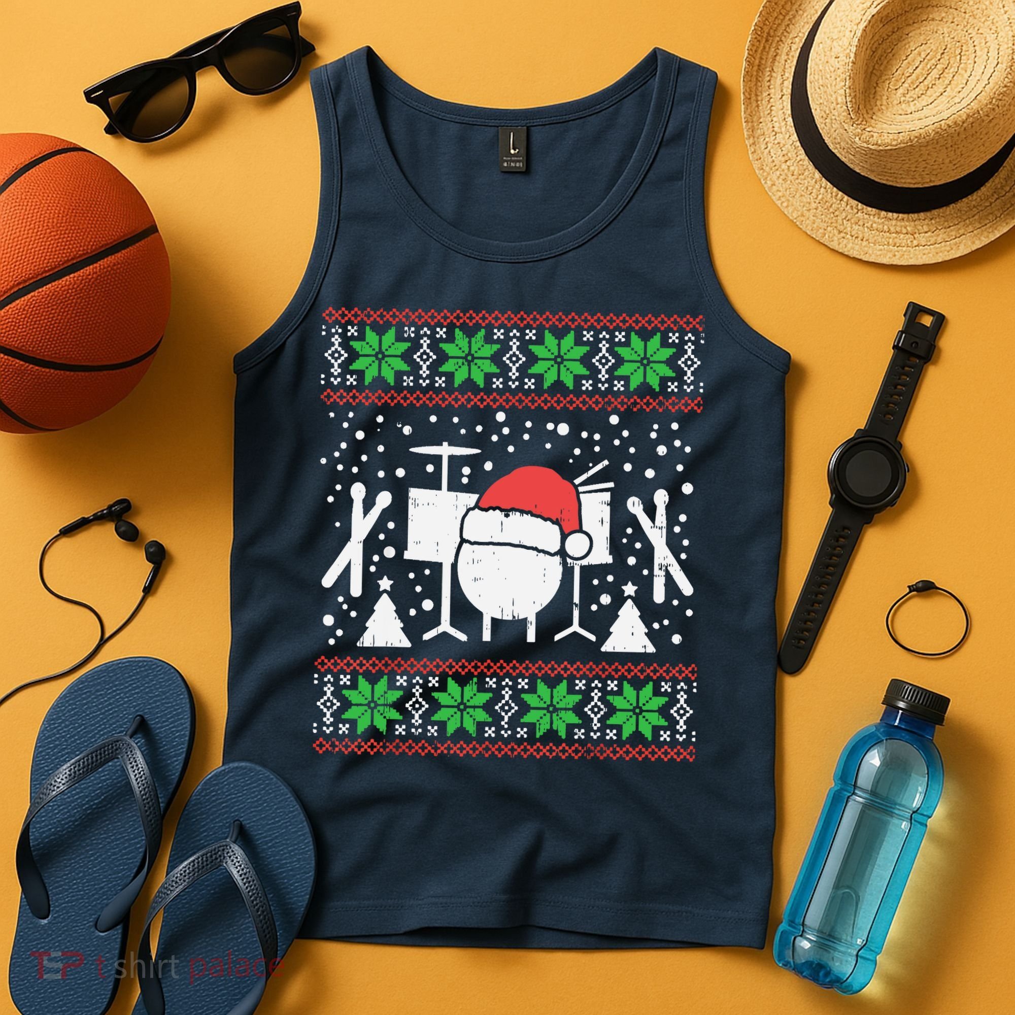 Drums Ugly Christmas Sweater Music Band Xmas Drummer Tank Top