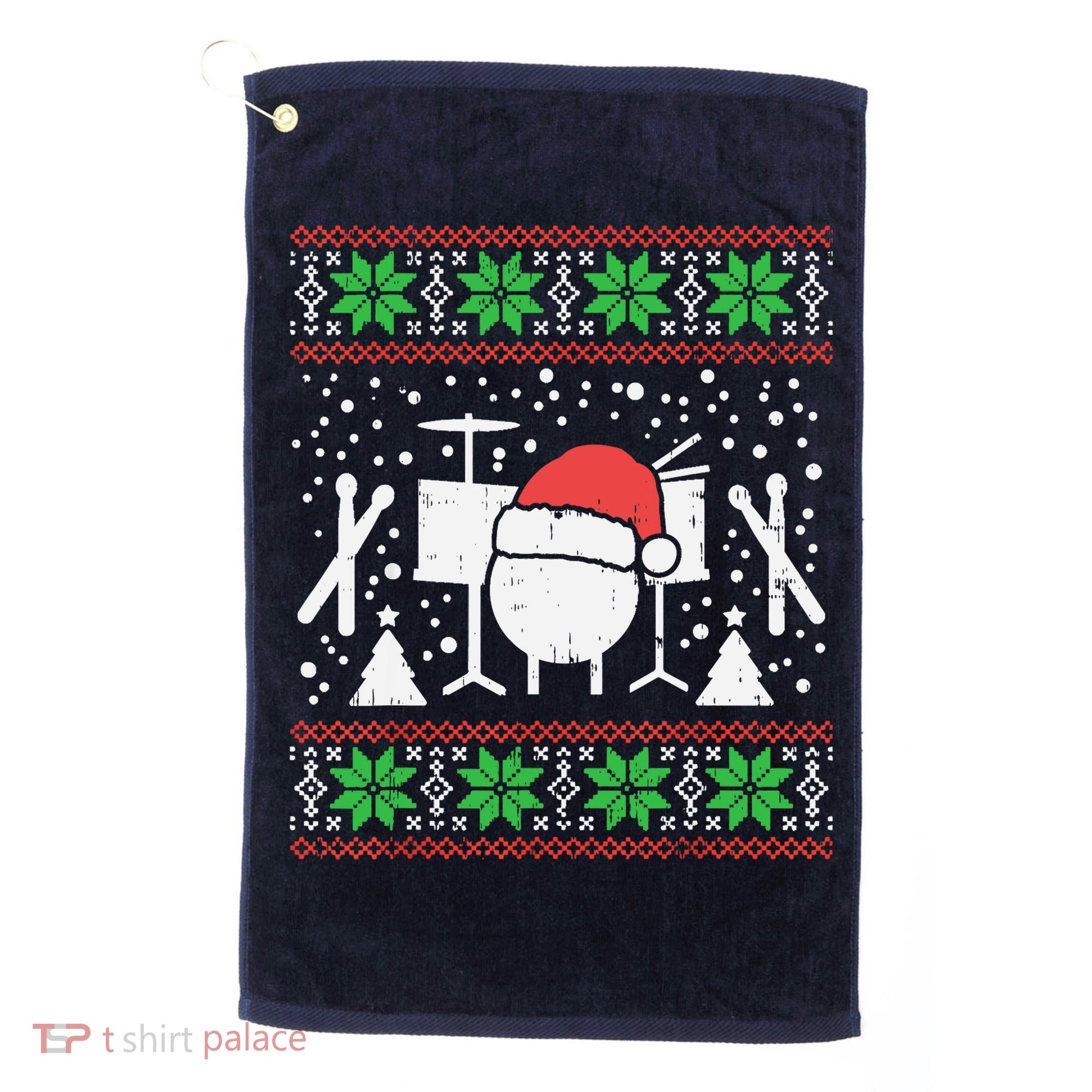 Drums Ugly Christmas Sweater Music Band Xmas Drummer Golf Towel