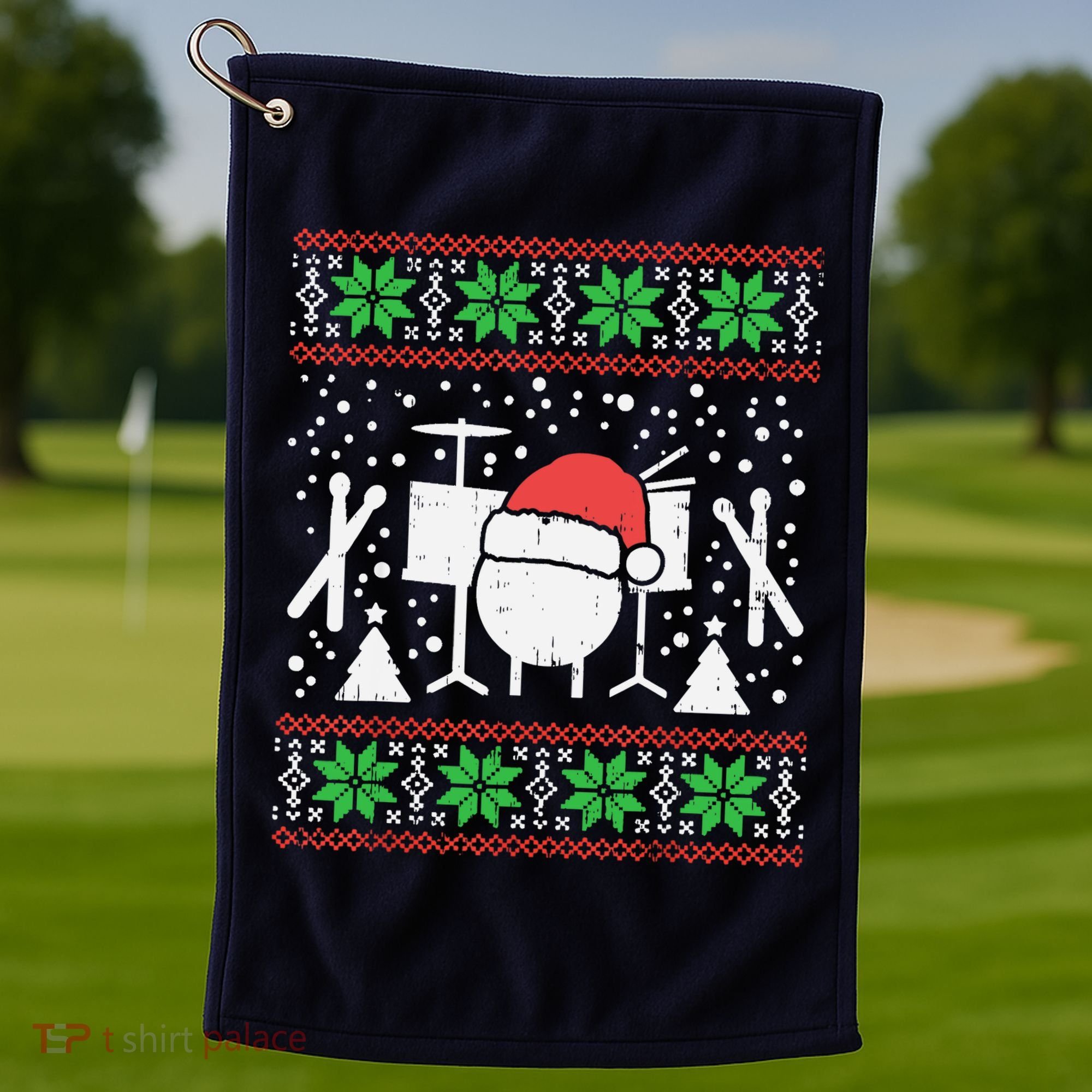 Drums Ugly Christmas Sweater Music Band Xmas Drummer Golf Towel