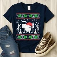 Drums Ugly Christmas Sweater Music Band Xmas Drummer Women's T-Shirt thumb 3