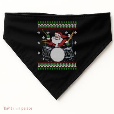 Drummer Ugly Christmas Sweater Santa Claus Playing Gift USA-Made Doggie Bandana