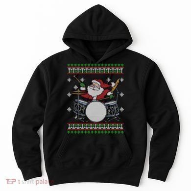 Drummer Ugly Christmas Sweater Santa Claus Playing Gift Hoodie
