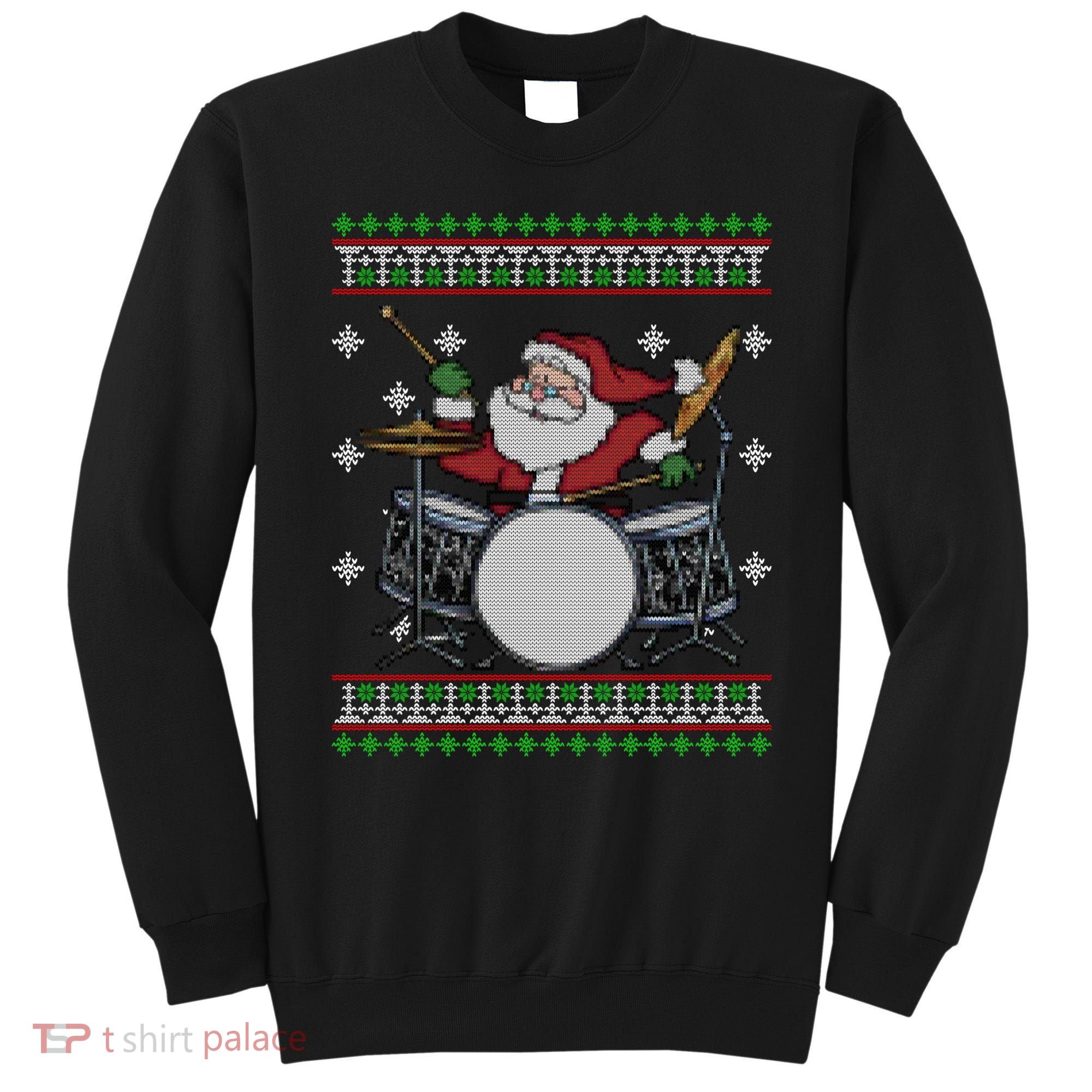 Drummer Ugly Christmas Sweater Santa Claus Playing Gift Sweatshirt