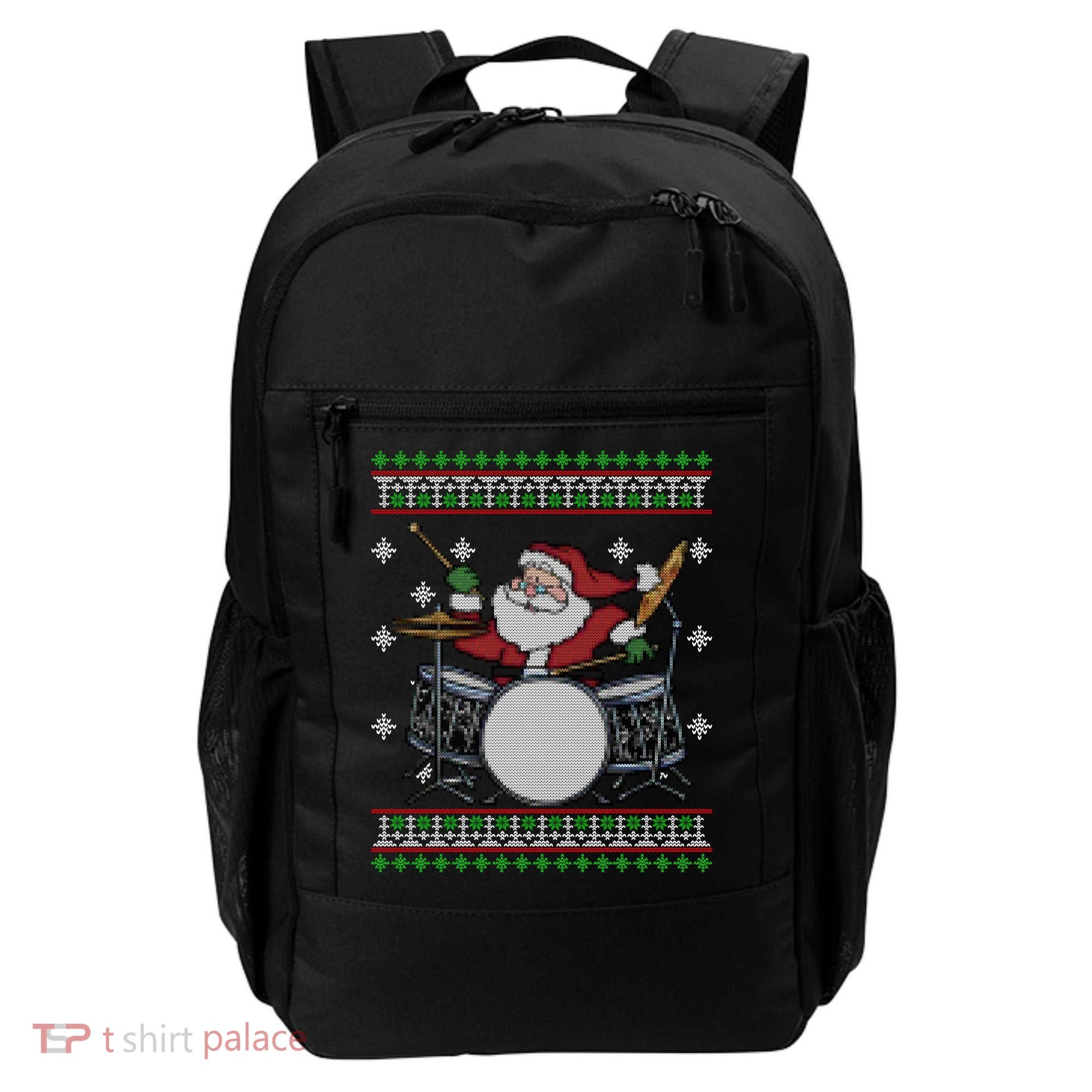 Drummer Ugly Christmas Sweater Santa Claus Playing Gift Backpack