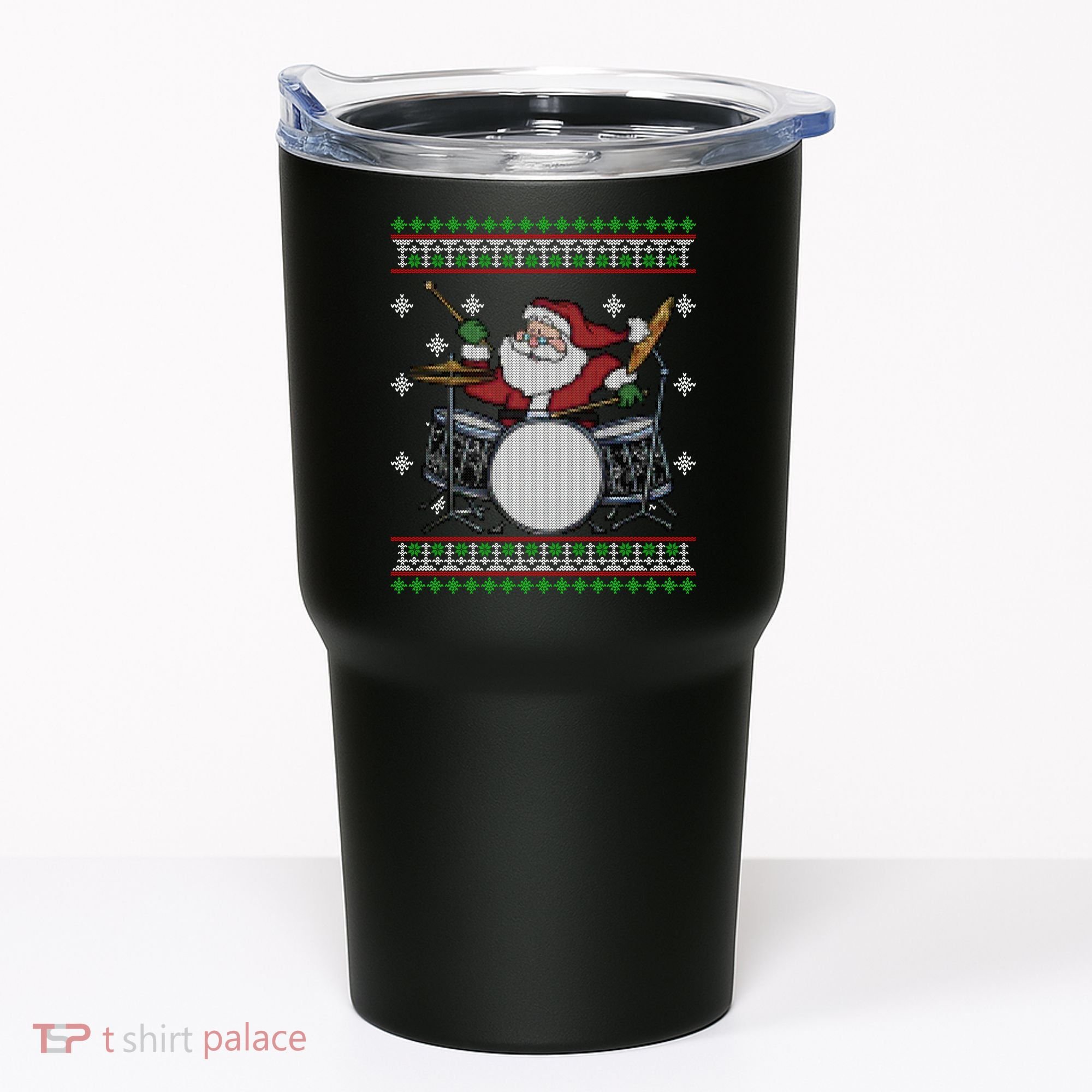 Drummer Ugly Christmas Sweater Santa Claus Playing Gift Tumbler