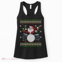 Drummer Ugly Christmas Sweater Santa Claus Playing Gift Women's Tank Top thumb 0