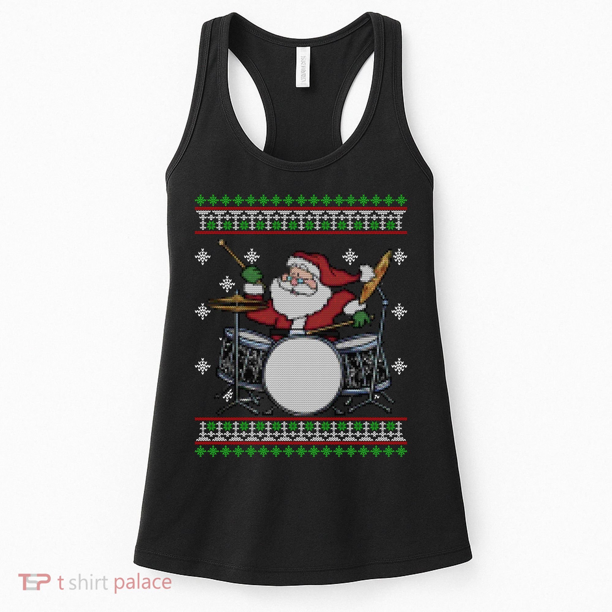 Drummer Ugly Christmas Sweater Santa Claus Playing Gift Women's Tank Top