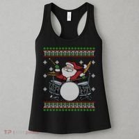 Drummer Ugly Christmas Sweater Santa Claus Playing Gift Women's Tank Top thumb 3