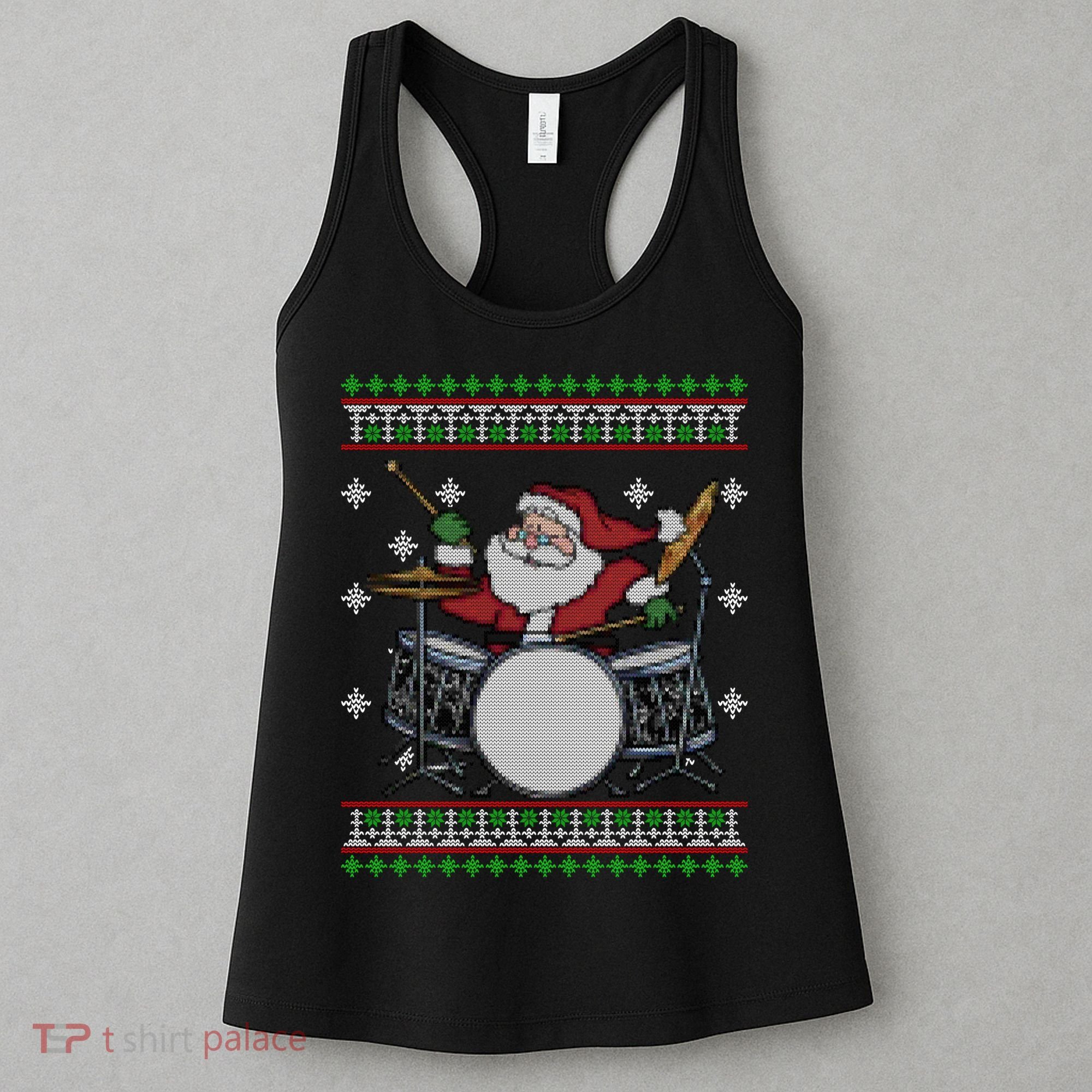 Drummer Ugly Christmas Sweater Santa Claus Playing Gift Women's Tank Top