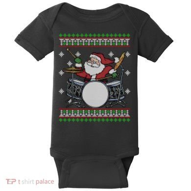 Drummer Ugly Christmas Sweater Santa Claus Playing Gift Baby Bodysuit