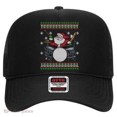 Drummer Ugly Christmas Sweater Santa Claus Playing Gift Hat