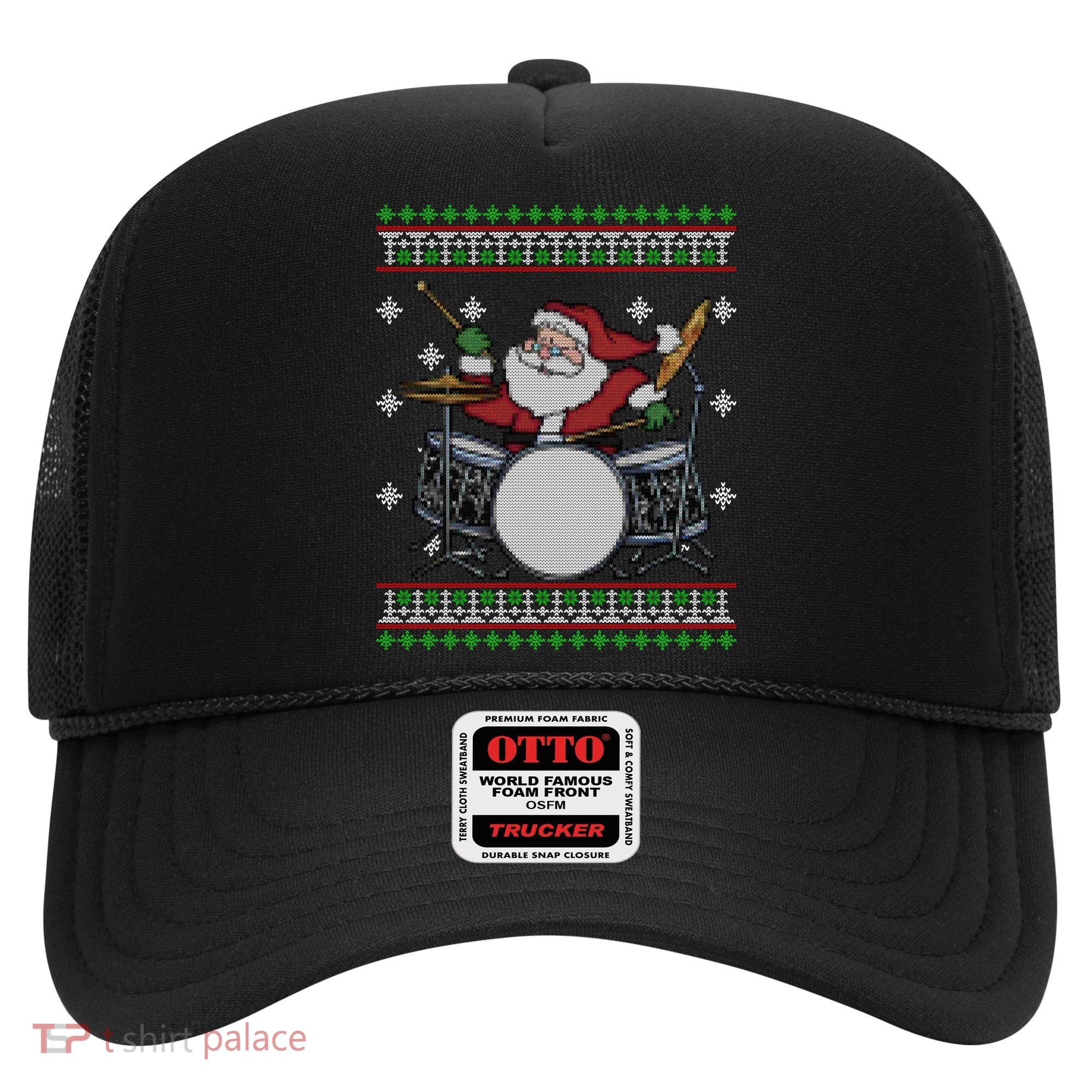 Drummer Ugly Christmas Sweater Santa Claus Playing Gift Hat