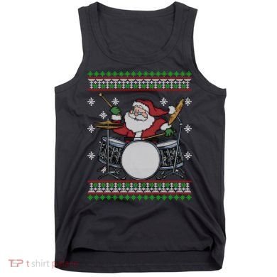 Drummer Ugly Christmas Sweater Santa Claus Playing Gift Tank Top
