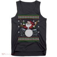 Drummer Ugly Christmas Sweater Santa Claus Playing Gift Tank Top thumb 0
