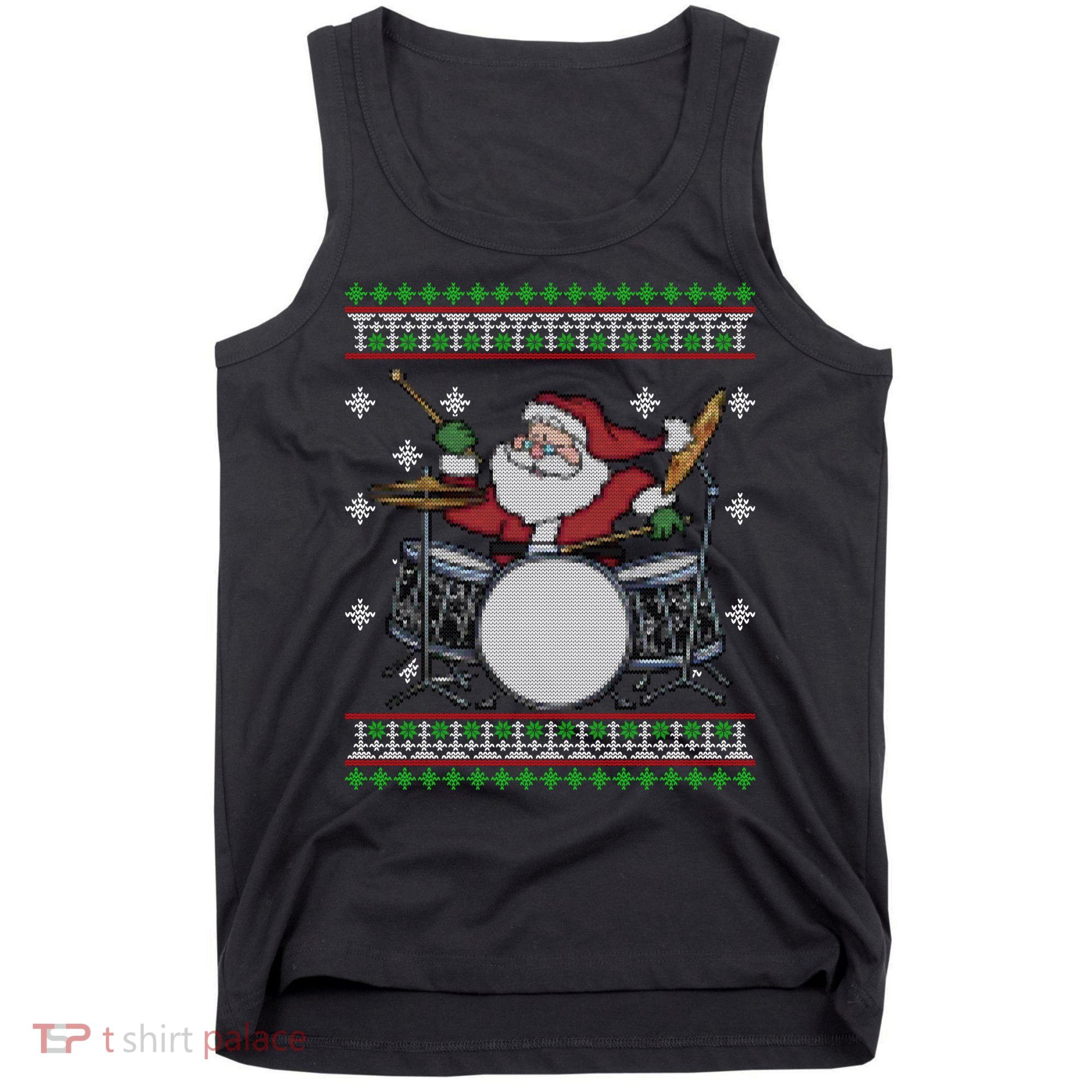 Drummer Ugly Christmas Sweater Santa Claus Playing Gift Tank Top