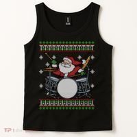 Drummer Ugly Christmas Sweater Santa Claus Playing Gift Tank Top thumb 2