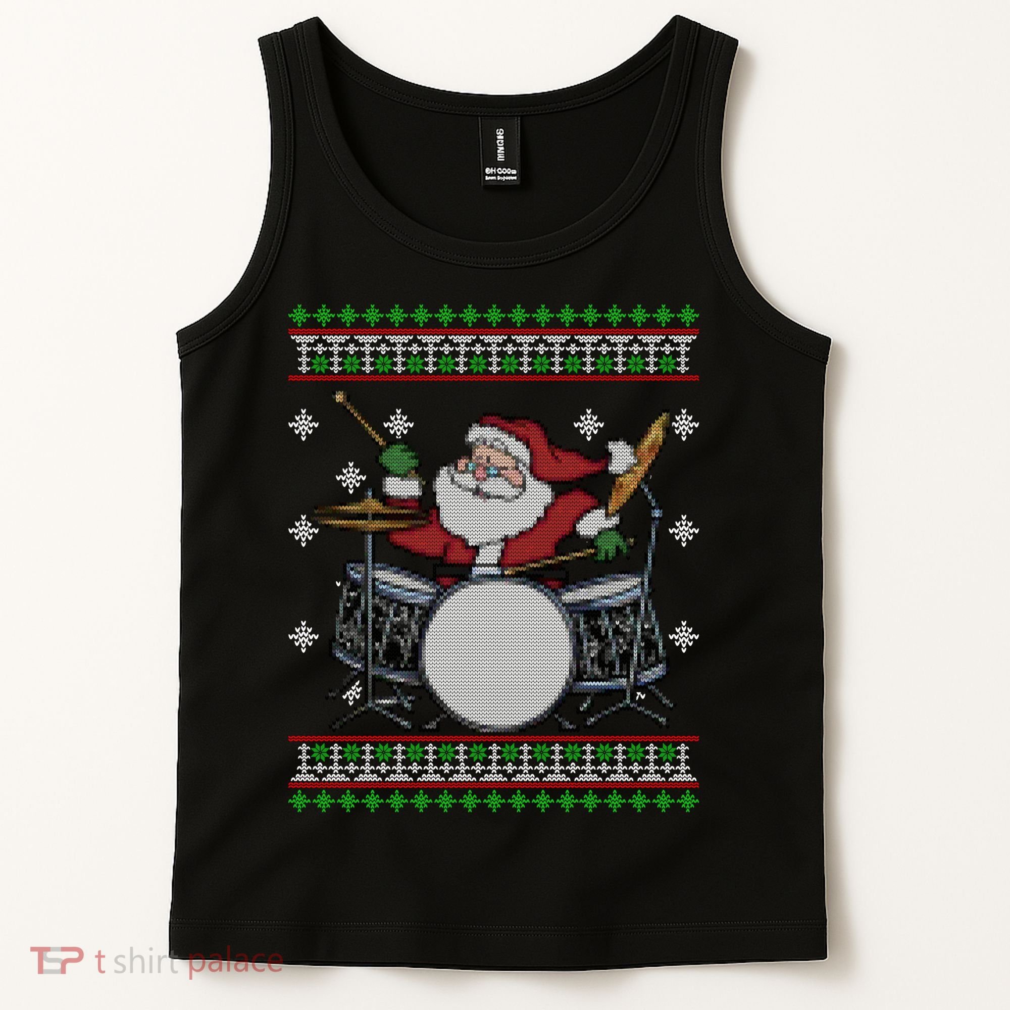 Drummer Ugly Christmas Sweater Santa Claus Playing Gift Tank Top
