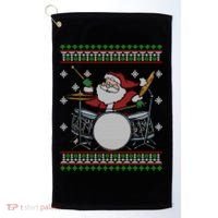 Drummer Ugly Christmas Sweater Santa Claus Playing Gift Golf Towel thumb 0