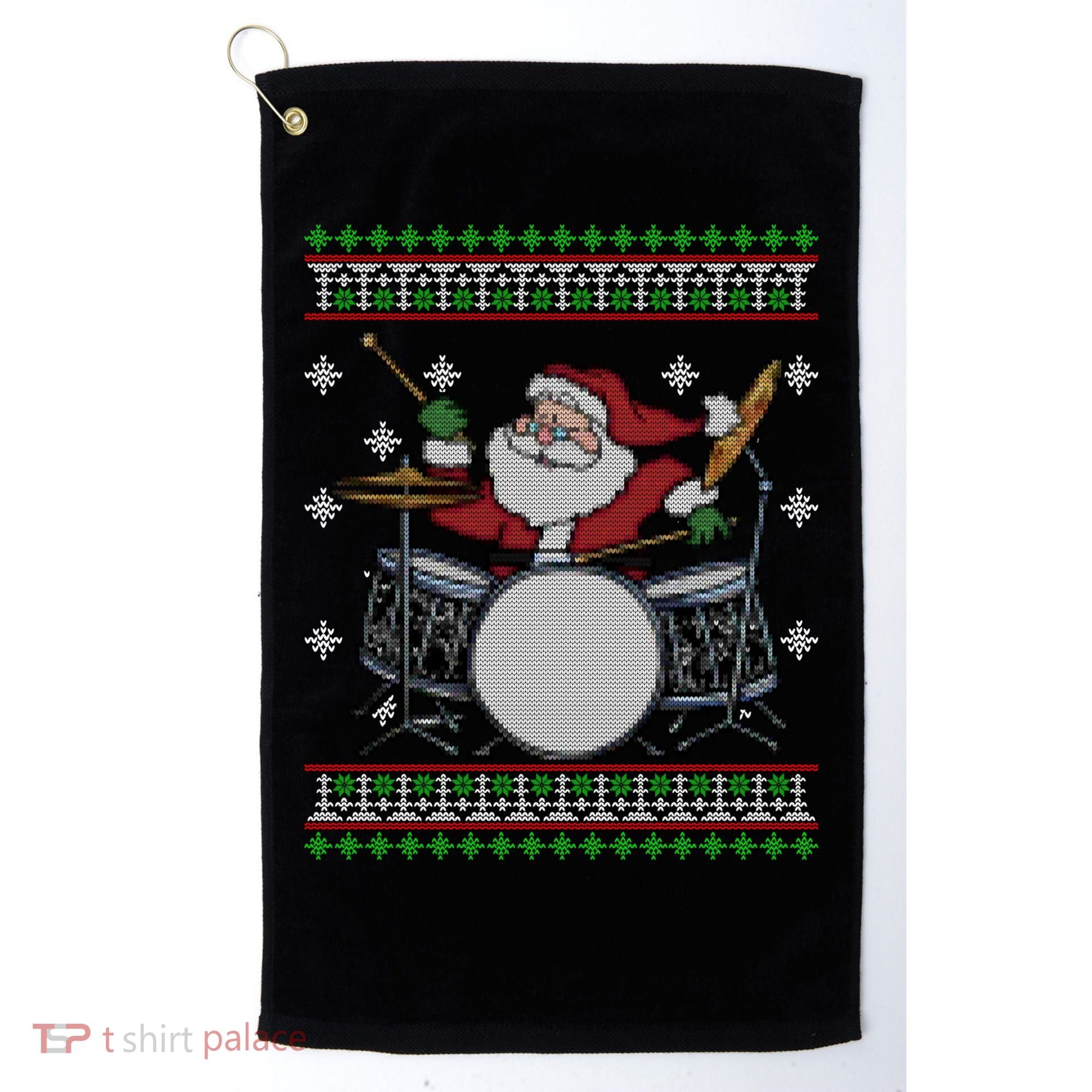 Drummer Ugly Christmas Sweater Santa Claus Playing Gift Golf Towel