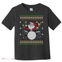 Drummer Ugly Christmas Sweater Santa Claus Playing Gift Toddler T-Shirt thumb 0