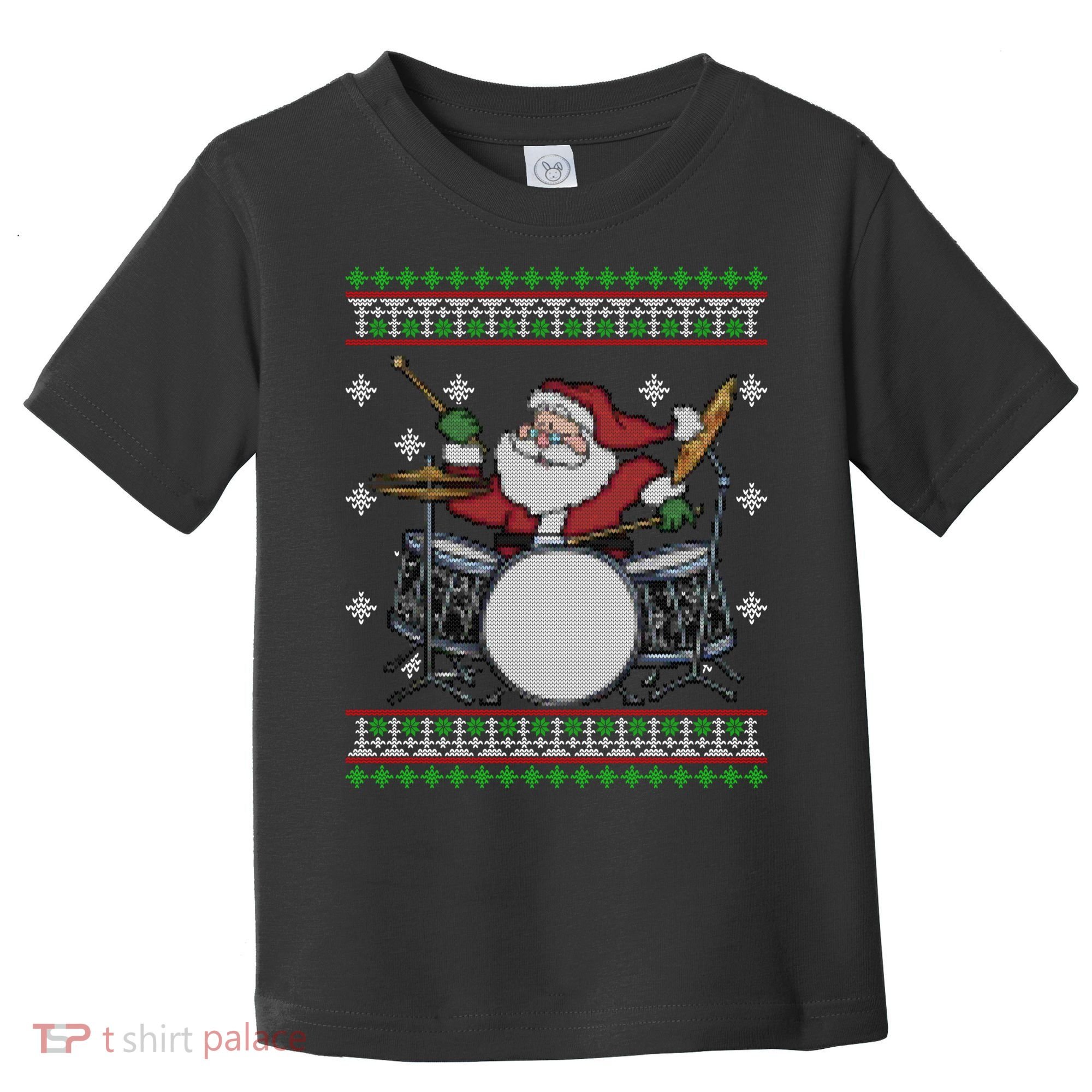 Drummer Ugly Christmas Sweater Santa Claus Playing Gift Toddler T-Shirt