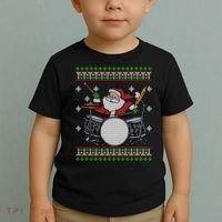 Drummer Ugly Christmas Sweater Santa Claus Playing Gift Toddler T-Shirt thumb 2