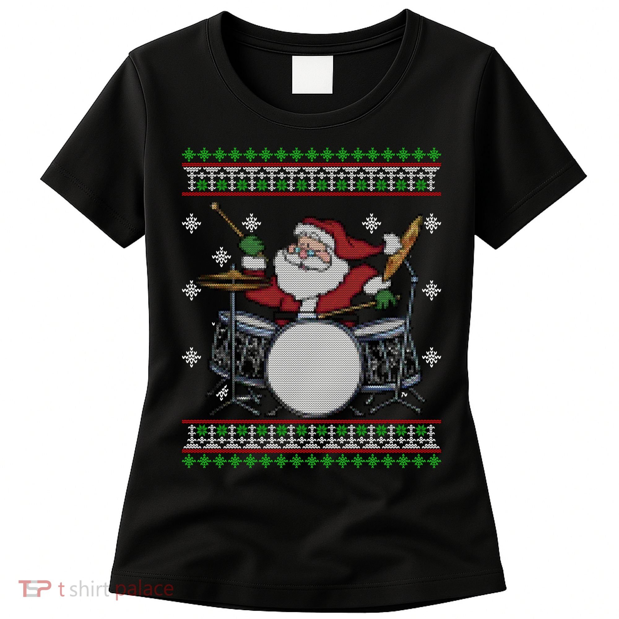 Drummer Ugly Christmas Sweater Santa Claus Playing Gift Women's T-Shirt