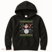 Drummer Ugly Christmas Sweater Santa Claus Playing Gift Kids Hoodie thumb 0