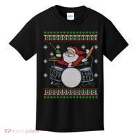 Drummer Ugly Christmas Sweater Santa Claus Playing Gift Kids T-Shirt thumb 0