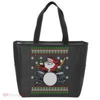 Drummer Ugly Christmas Sweater Santa Claus Playing Gift Tote Bag thumb 0