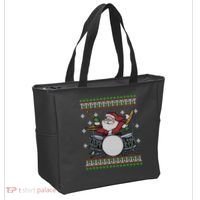 Drummer Ugly Christmas Sweater Santa Claus Playing Gift Tote Bag thumb 2